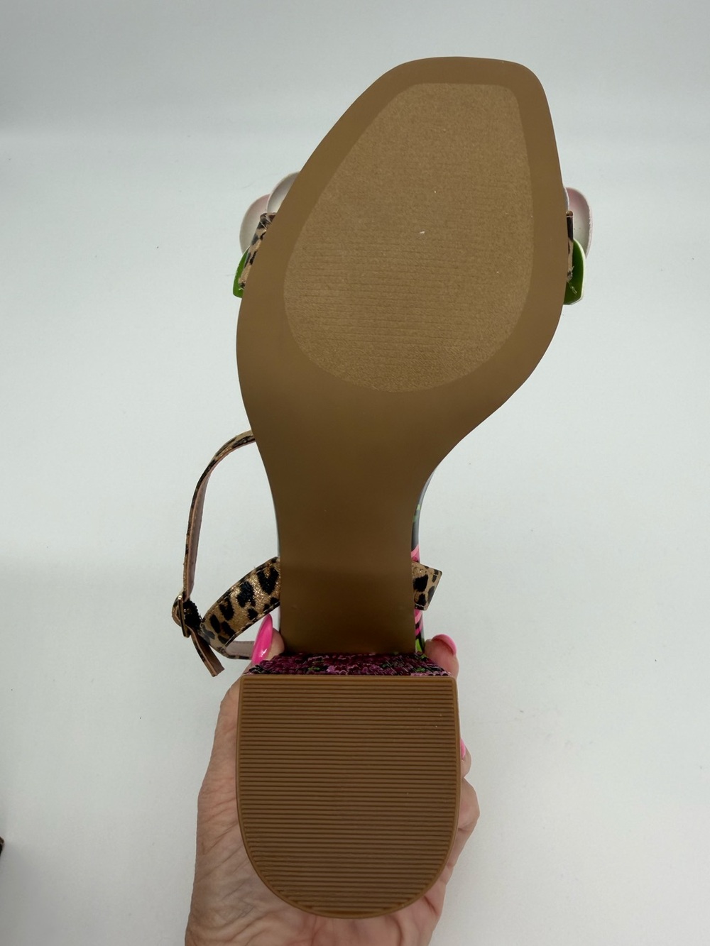 NIB Betsey Johnson Haddley Floral Rhinestone Block Heels Leopard Rose Sandals 9. - Picture 5 of 7
